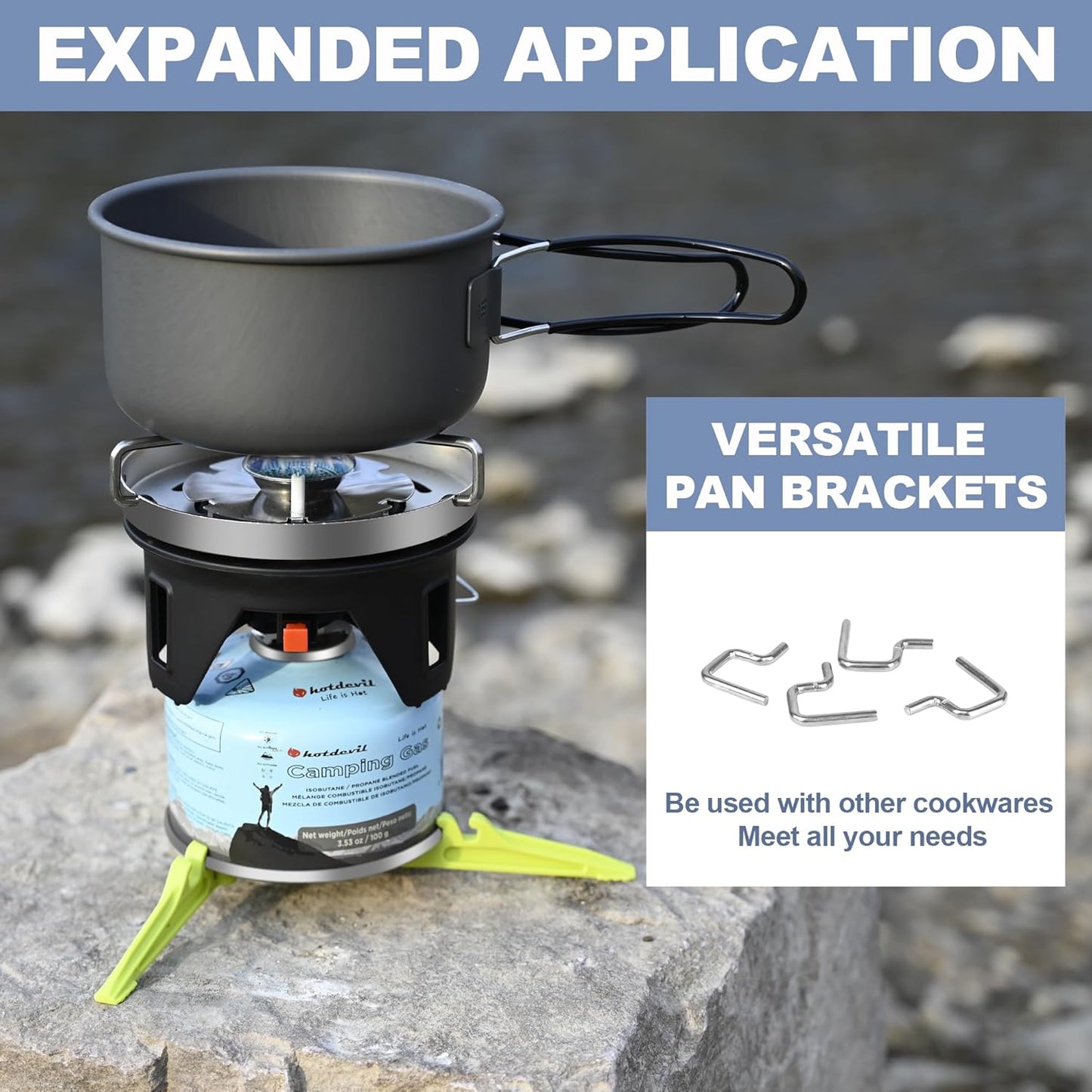1.2L Backpacking Camping Stove Cooking System with Piezo Ignition, Outdoor Portable Burner with Pot & Brackets Camp Stove Camping Stove Kit Propane, Ideal for Hiking Fishing Hunting