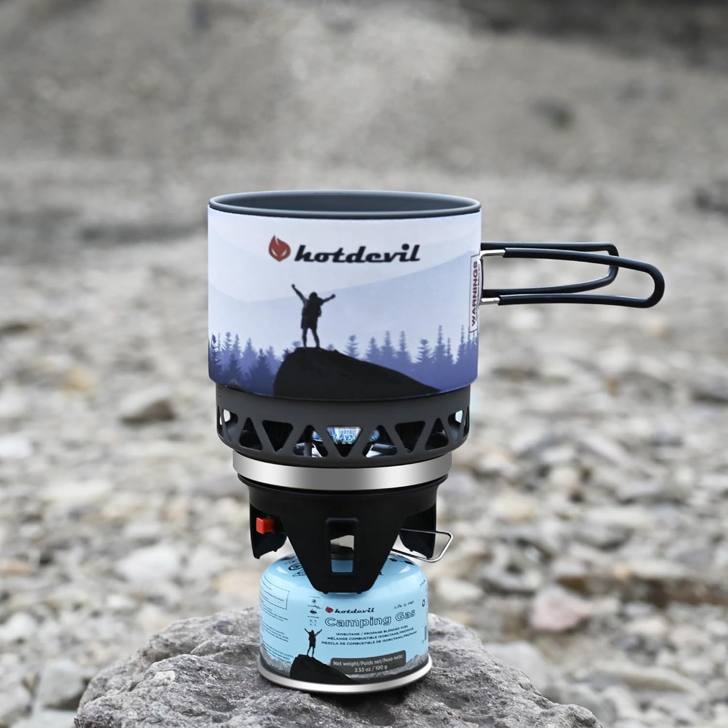 1.2L Backpacking Camping Stove Cooking System with Piezo Ignition, Outdoor Portable Burner with Pot & Brackets Camp Stove Camping Stove Kit Propane, Ideal for Hiking Fishing Hunting