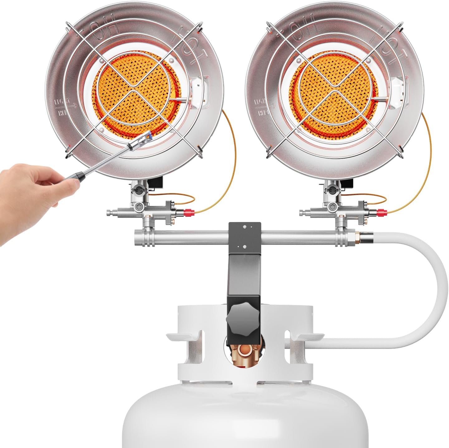 Double Tank Top Outdoor Propane Heater with Shut-off Valve and Tip-over Switch Propane Patio Heater Durable Outdoor Heaters for Patio, Camping, Garage, Porch, Outdoor Sports Event