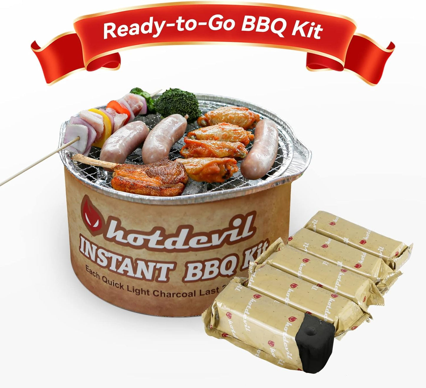 Portable Disposable Charcoal Grill Kit Ready-To-Go 1-3 person Camping BBQ Bundle with Instant Hardwood Lump Charcoals Disposal Venture Steak Grilling for Outdoor Barbecue Party Travel Picnic…