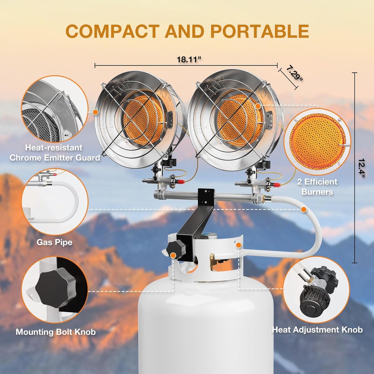 Double Tank Top Outdoor Propane Heater with Shut-off Valve and Tip-over Switch Propane Patio Heater Durable Outdoor Heaters for Patio, Camping, Garage, Porch, Outdoor Sports Event