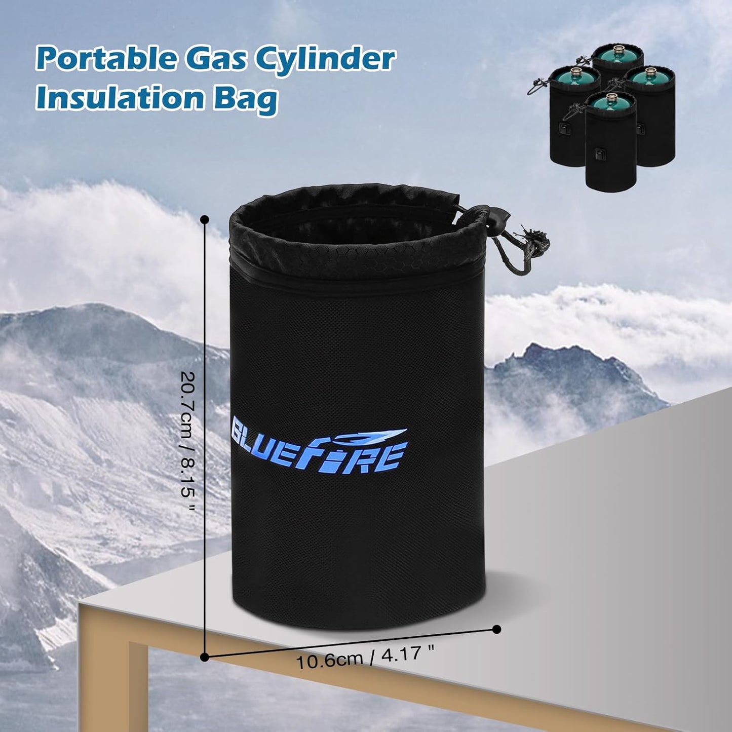 Bluefire Propane Gas Tank Cover Rechargeable Thermostatic Fuel Cylinder Storage Bag Mini Portable Gas Cylinder Insulation Bag For outdoor activities Camping Cooking Traveling