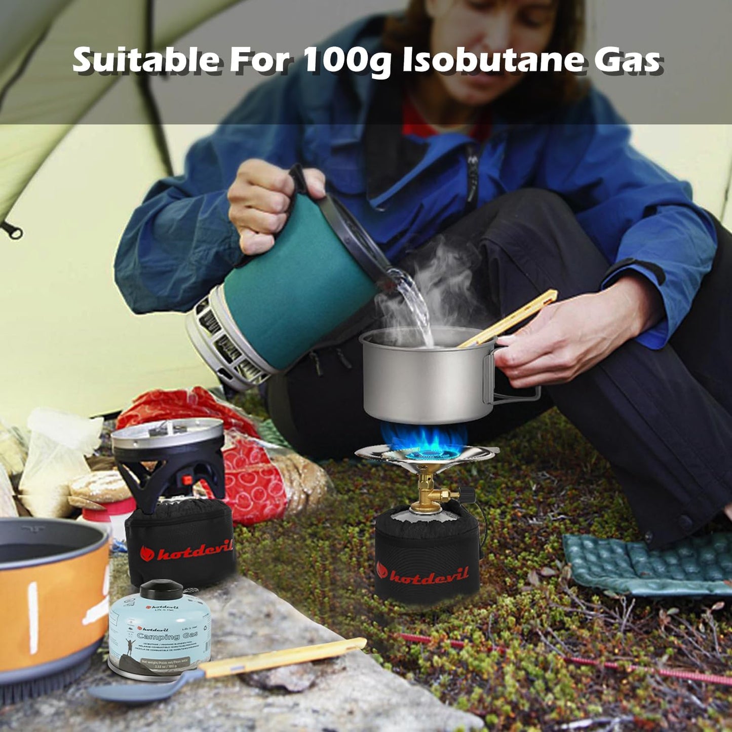 Isobutane fuel canister storage bag Suitable for 100g fuel tanks Electrically heated Type-C 5V 2A Temperature rise up to 50°C and constant temperature for Outdoor Camping Cooking Hiking BBQ