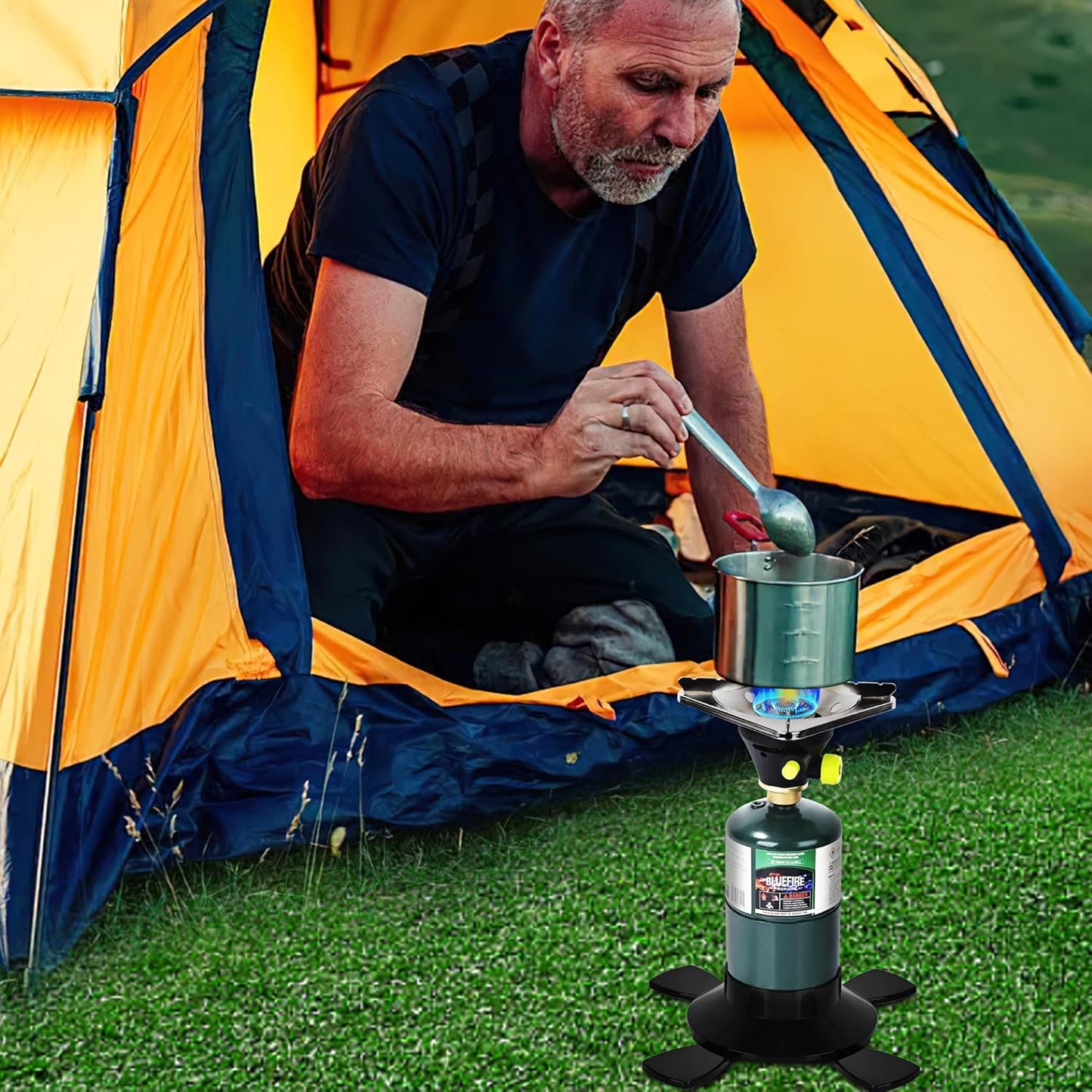 Bottletop Propane Camping Stove with Gas Cylinder Base Lightweight Propane and MAPP Gas Camping Stove with Instant Ignition for Hiking Backpacking and Outdoor Cooking Ultra-Portable Durable Camp Stove