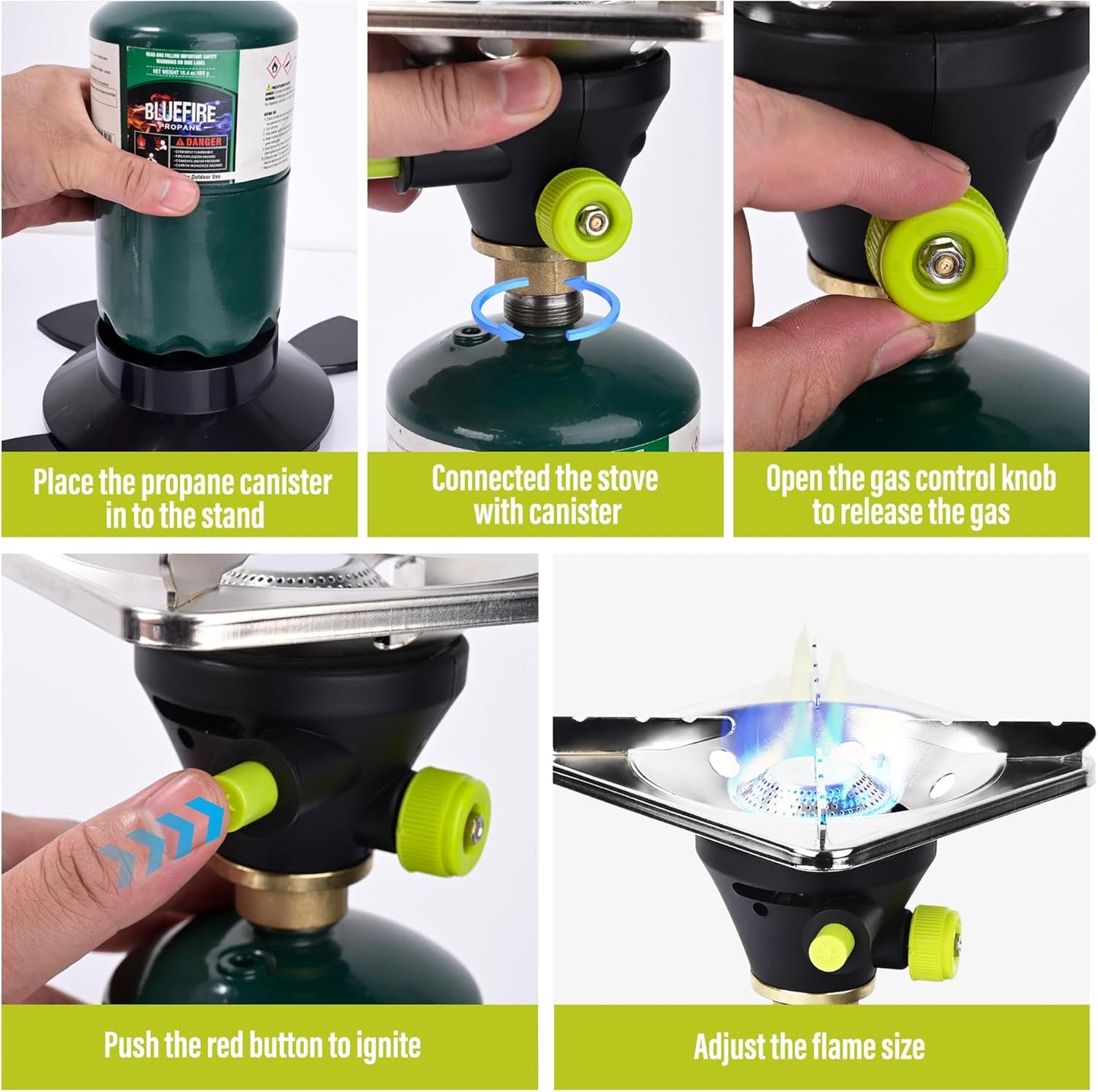 Bottletop Propane Camping Stove with Gas Cylinder Base Lightweight Propane and MAPP Gas Camping Stove with Instant Ignition for Hiking Backpacking and Outdoor Cooking Ultra-Portable Durable Camp Stove