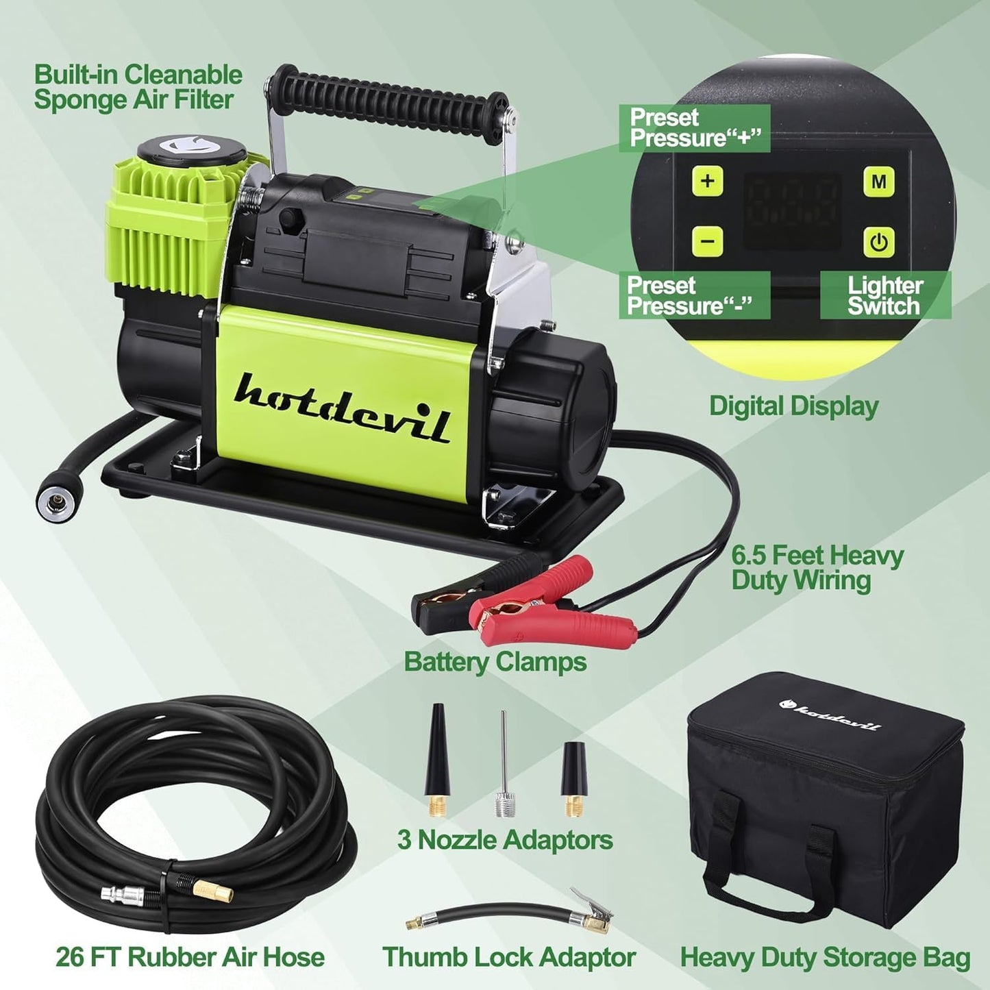 12V Digital Offroad Air Compressor Preset Target Pressure Auto Stop 150PSI Tire Inflator Portable Single Cylinder Heavy-Duty Air Pump for Trucks Car SUV 4x4 Vehicle RV Tires