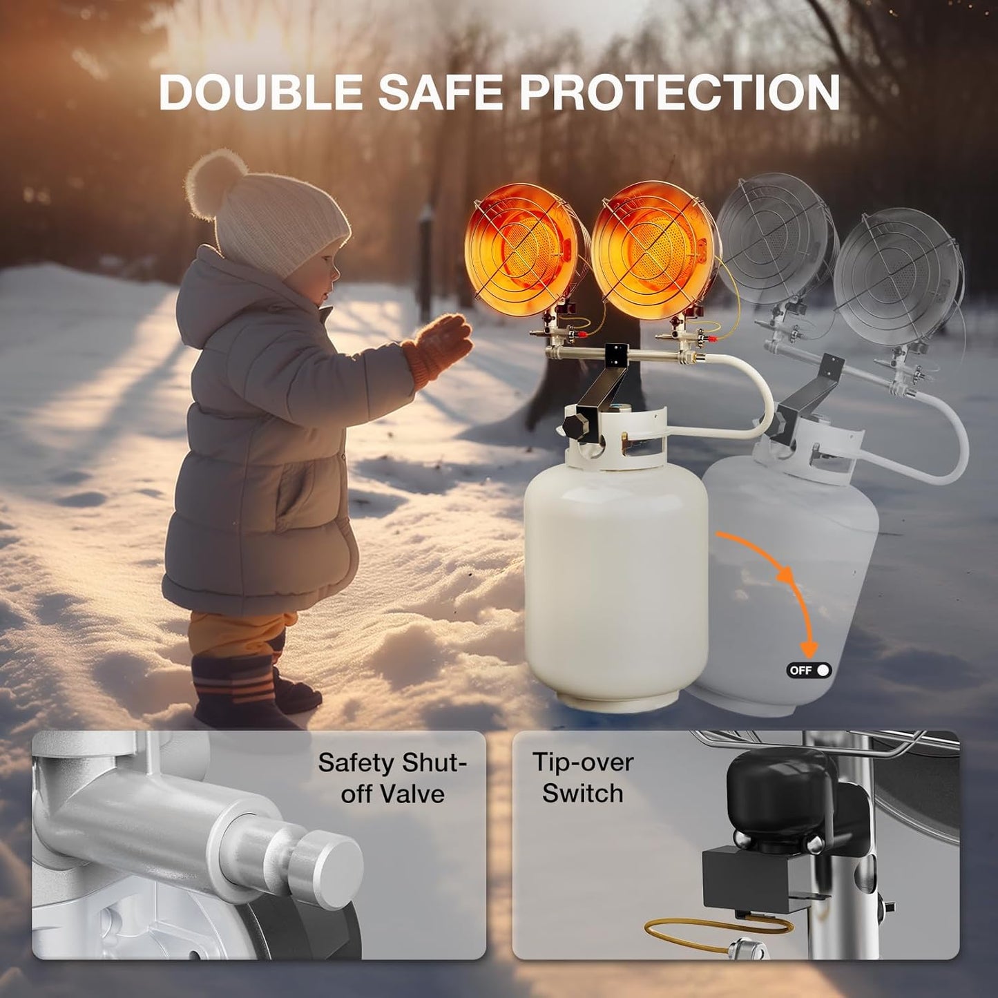 Double Tank Top Outdoor Propane Heater with Shut-off Valve and Tip-over Switch Propane Patio Heater Durable Outdoor Heaters for Patio, Camping, Garage, Porch, Outdoor Sports Event