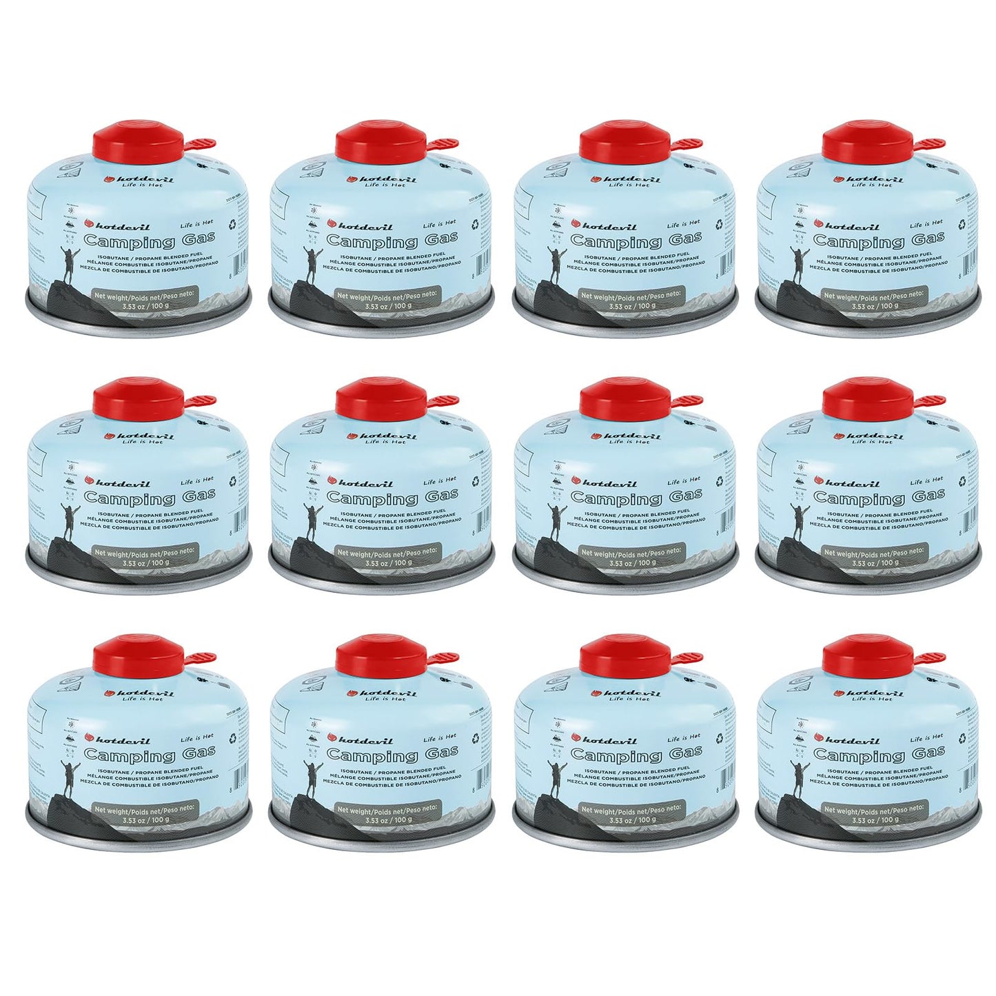 Isobutane Fuel Canister 100 Gram Camping Stove Fuel Butane Canister Backpacking Fuel Light-weight Camping Fuel Mini Camp Stove Fuel 3.53oz (2,4,6,12 or 24 pack)