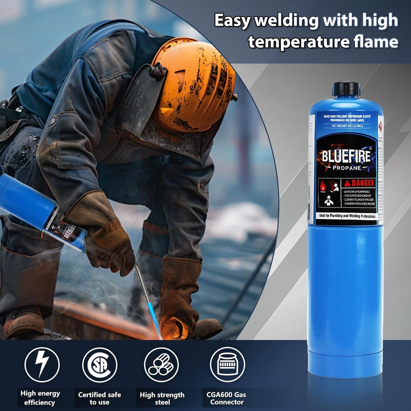 Standard Propane Gas Cylinder Welding Canister Brazing Soldering Fuel Propane Gas Tank for HVAC Plumbing Cooking Grilling Gardening and Camping(Pack of 2)