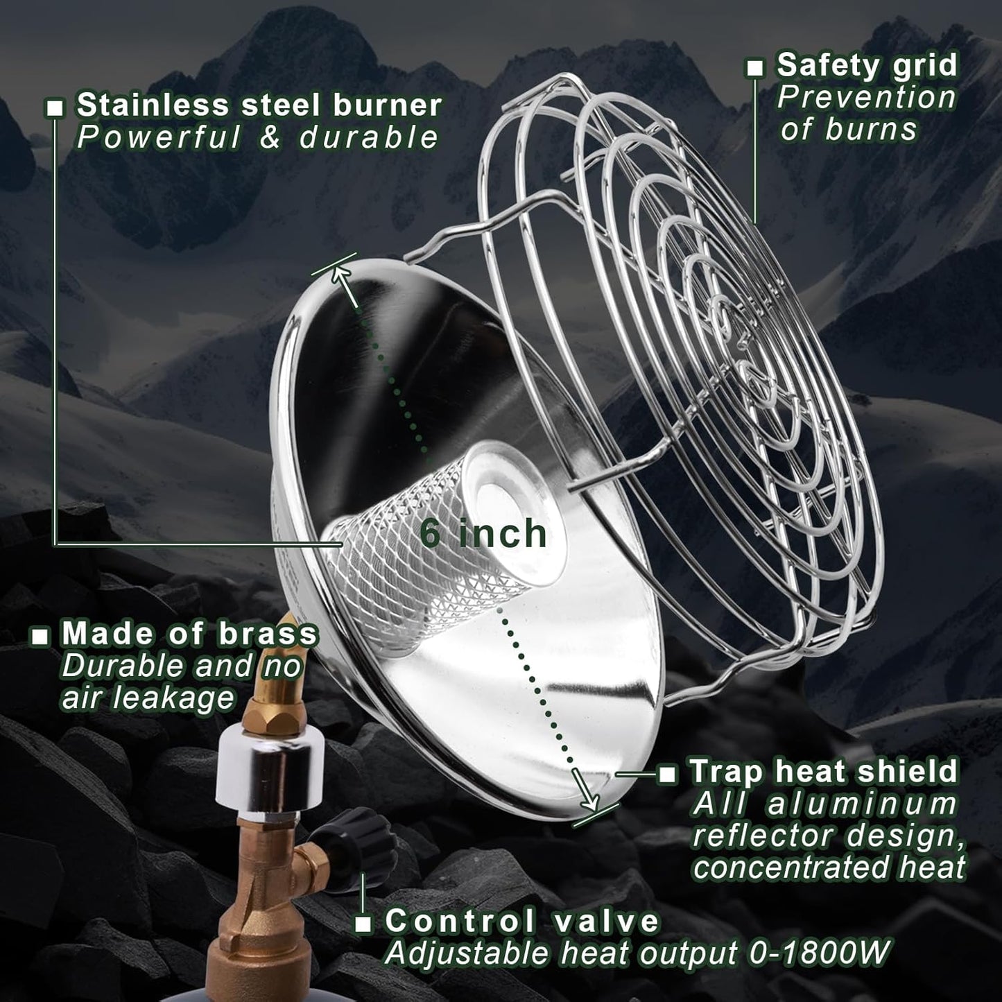 Portable Propane Tent Heater for Camping Outdoor - 6200BTU Power With Control Valve & Gas Tank Holder - Cordless for Tents, Hunting