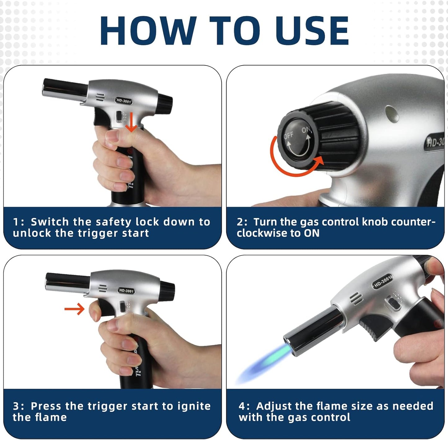 Butane Culinary Torch 6g Refillable Tank Cooking Kitchen Torch Lighter Fit All Butane Cartridge Blow Torch/w Safety Lock Adjustable Flame for BBQ Creme Brulee Dessert(Butane Gas Not Include)