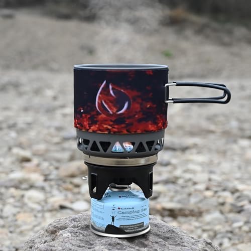1.2L Backpacking Camping Stove Cooking System with Piezo Ignition, Outdoor Portable Burner with Pot & Brackets Camp Stove Camping Stove Kit Propane, Ideal for Hiking Fishing Hunting
