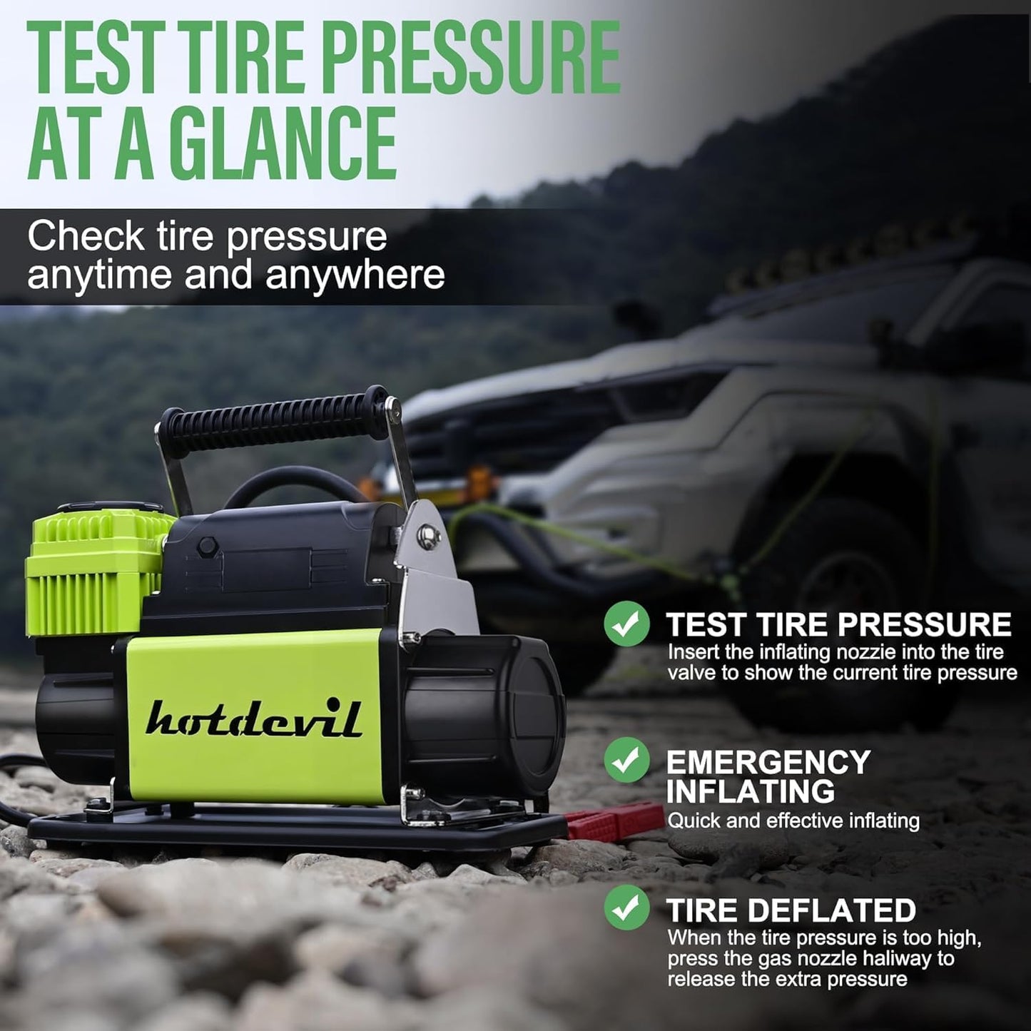 12V Digital Offroad Air Compressor Preset Target Pressure Auto Stop 150PSI Tire Inflator Portable Single Cylinder Heavy-Duty Air Pump for Trucks Car SUV 4x4 Vehicle RV Tires