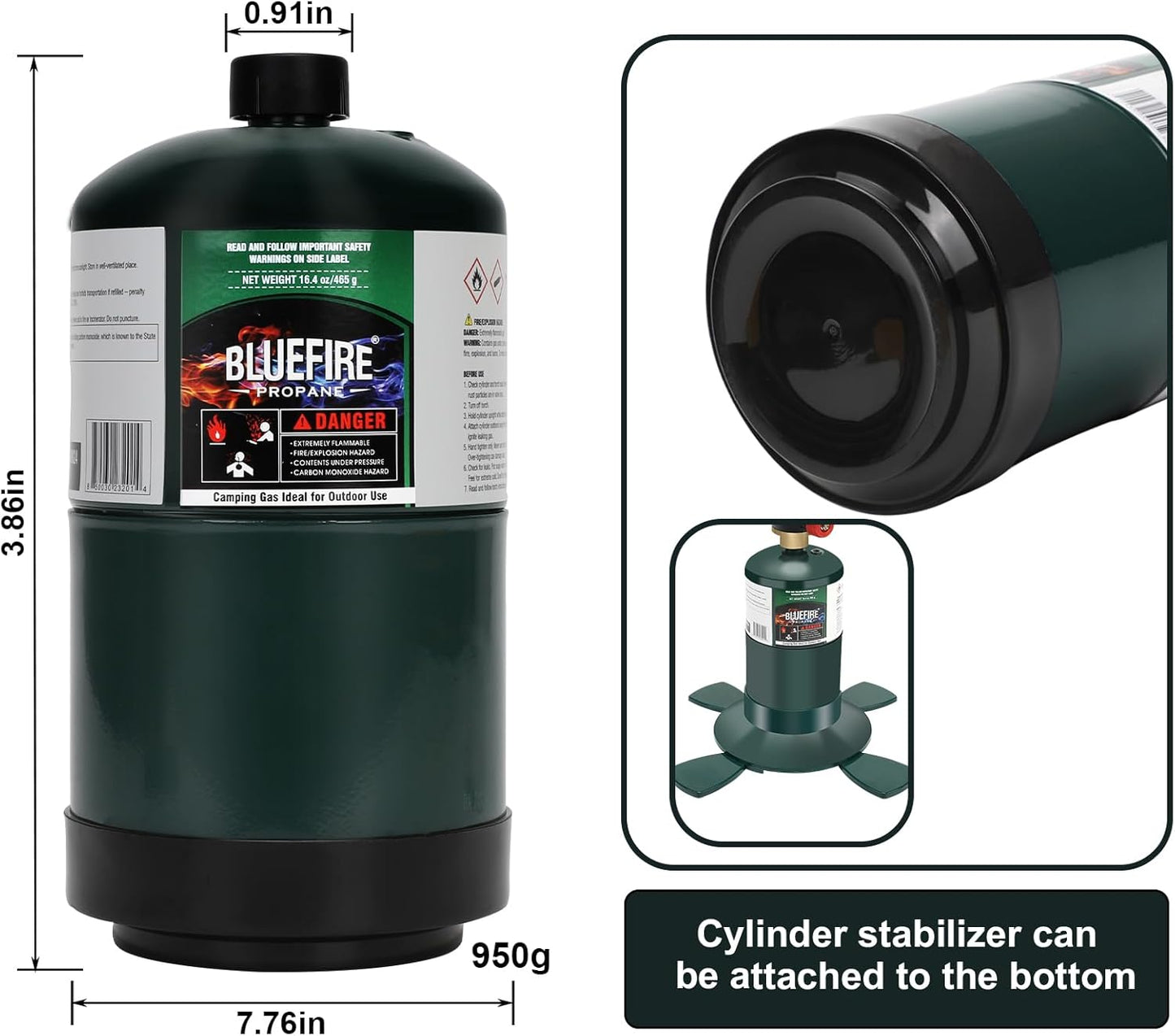 BLUEFIRE 16.4 oz Propane Replacement Fuel Camping Gas Cylinder All Purpose Portable Canister Propane Gas Tank for Camping Stove Outdoor Backpack Mini Burner Heater Cooking Torch Lamp (2,4, 6 or 12 pack)