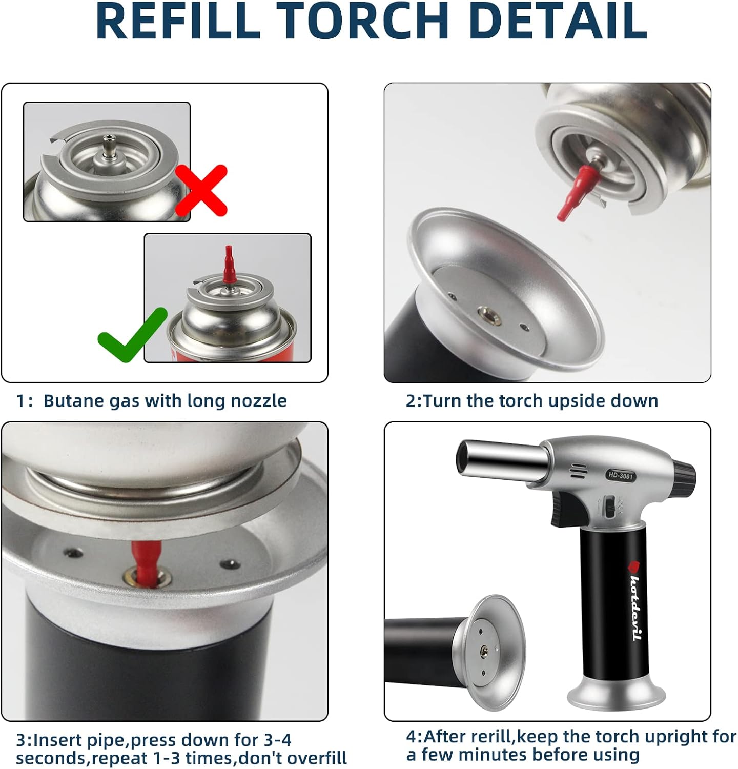 Butane Culinary Torch 6g Refillable Tank Cooking Kitchen Torch Lighter Fit All Butane Cartridge Blow Torch/w Safety Lock Adjustable Flame for BBQ Creme Brulee Dessert(Butane Gas Not Include)