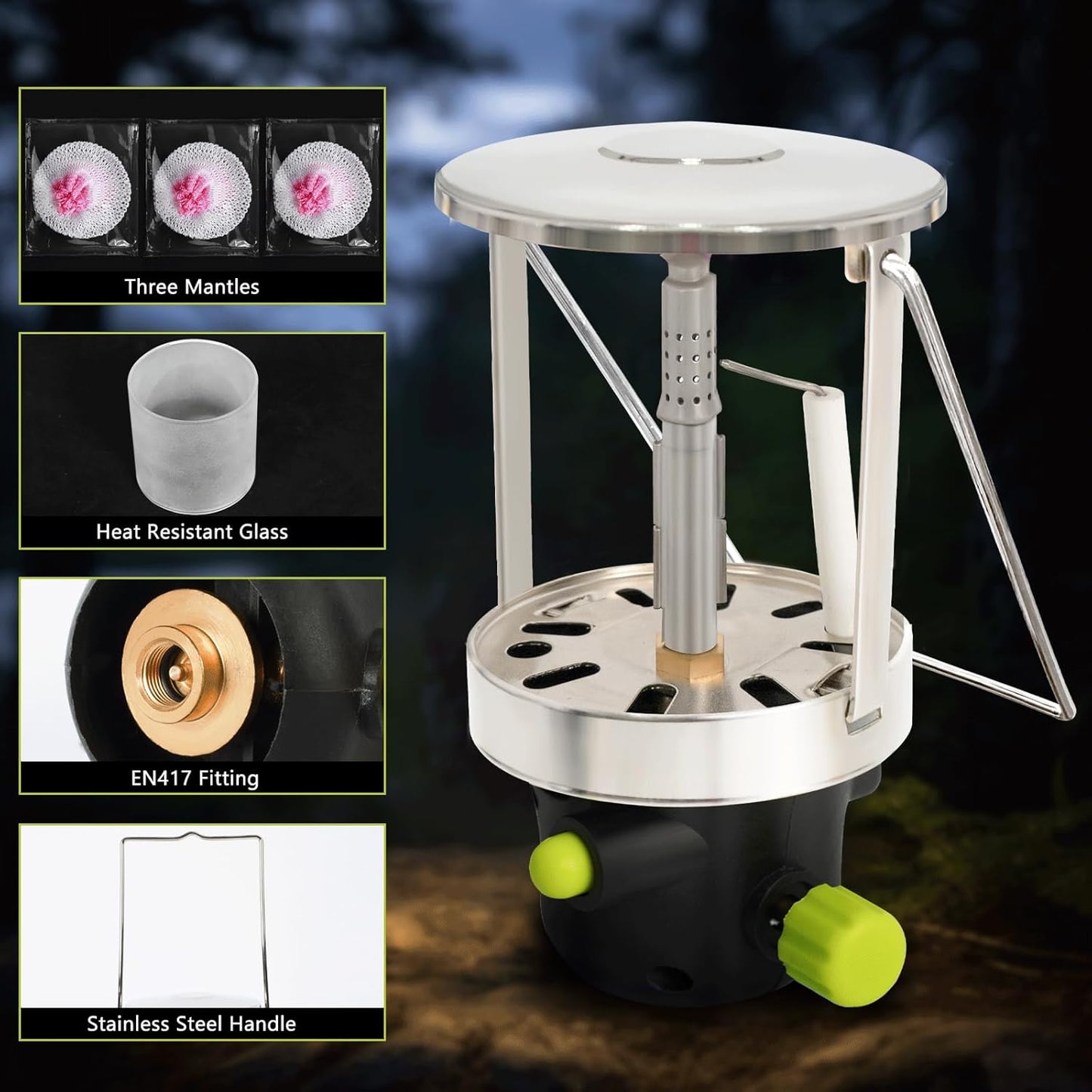 Camping Gas Lantern Outdoor Portable Camping Light Lantern Camping Lamp Isobutane Propane Tent Gas Lamp Adjustable Brightness Piezo Ignition 3 Mantles Included for Travel Hiking Emergency Use