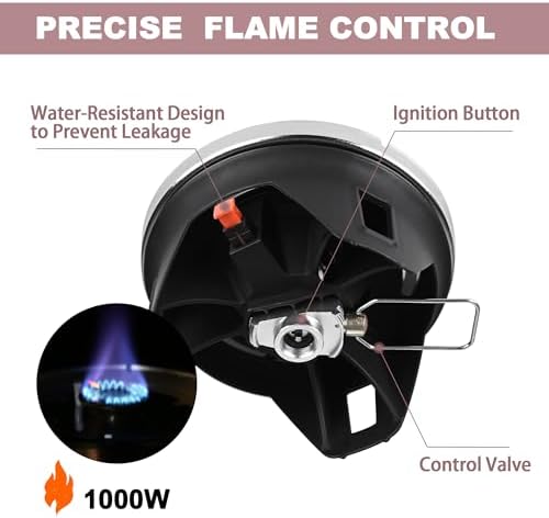 1.2L Backpacking Camping Stove Cooking System with Piezo Ignition, Outdoor Portable Burner with Pot & Brackets Camp Stove Camping Stove Kit Propane, Ideal for Hiking Fishing Hunting