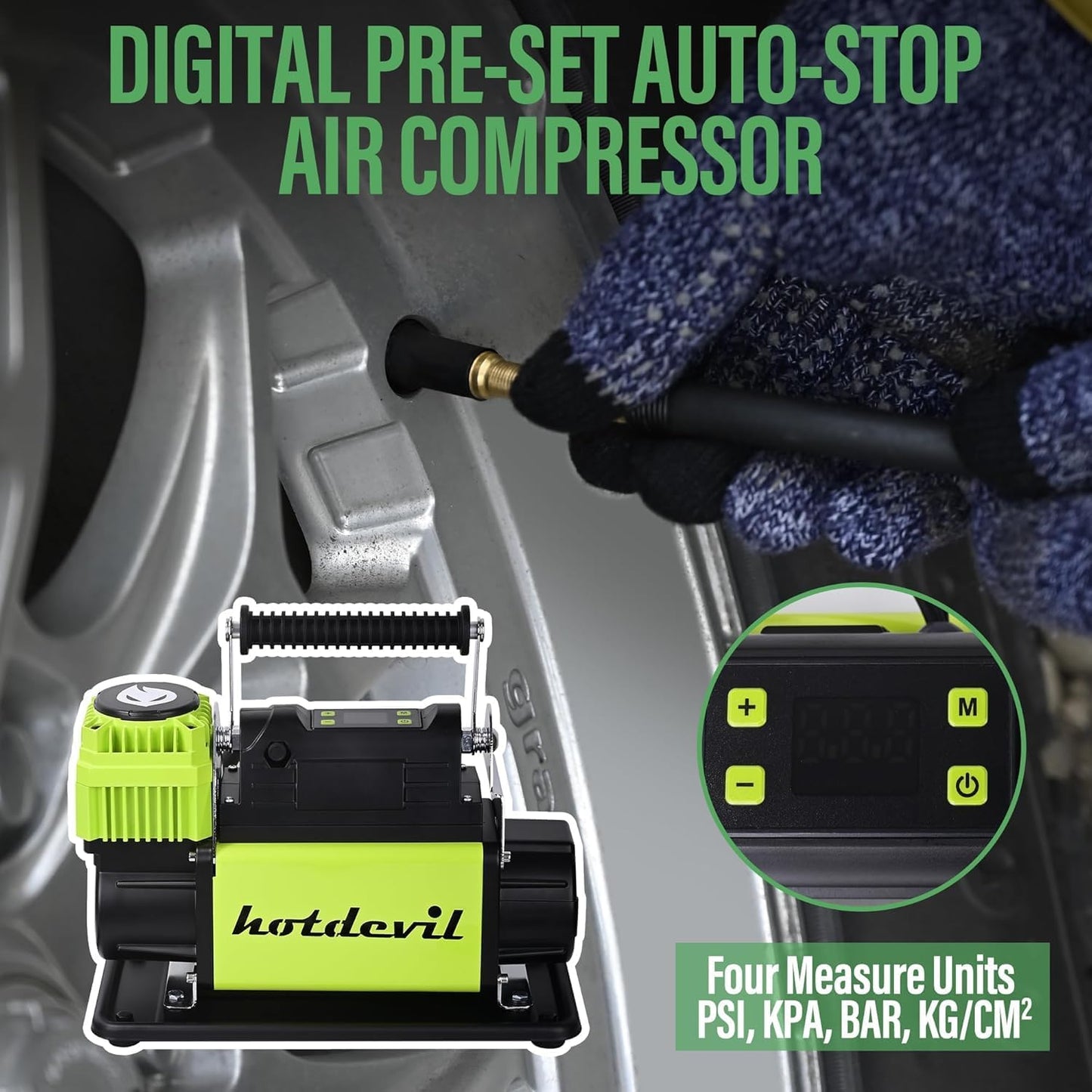 12V Digital Offroad Air Compressor Preset Target Pressure Auto Stop 150PSI Tire Inflator Portable Single Cylinder Heavy-Duty Air Pump for Trucks Car SUV 4x4 Vehicle RV Tires
