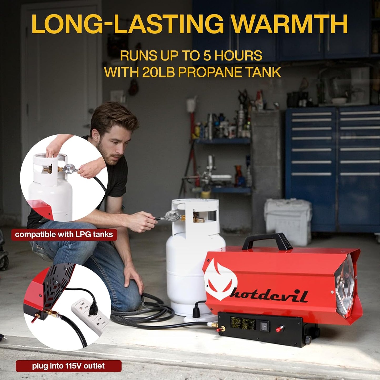85,000 BTU Forced Air Propane Heater,Thermally Protected, Heavy-Duty Garage Heater For Warehouses,Barns and Workshops up to 2200 Sq feet