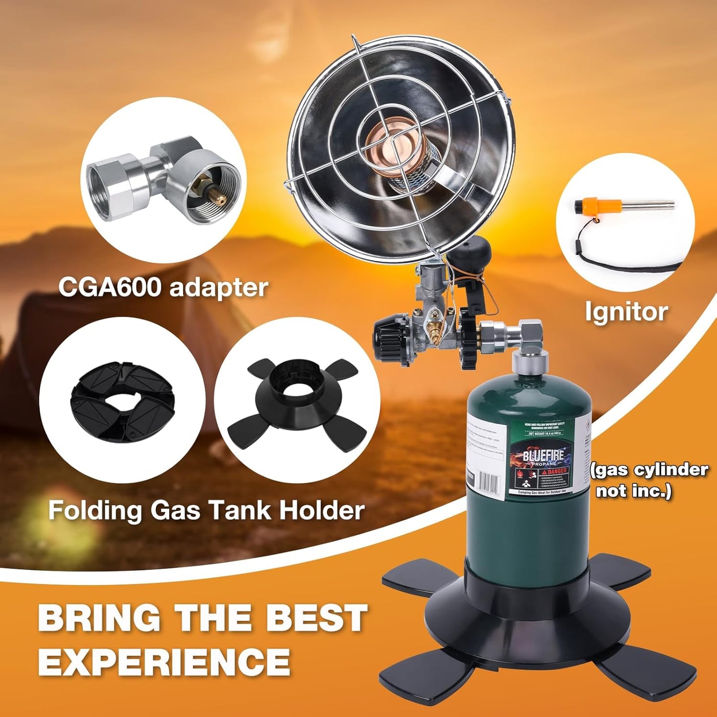 2 in 1 Tent Heater for Camping Outdoor Propane Heater Fuel on 1lb Propane Gas Tank & 20-40lb POL Adapter LP Tanks Portable Golf Cart Heater with Safety Shut-off Valve Tip-over Switch