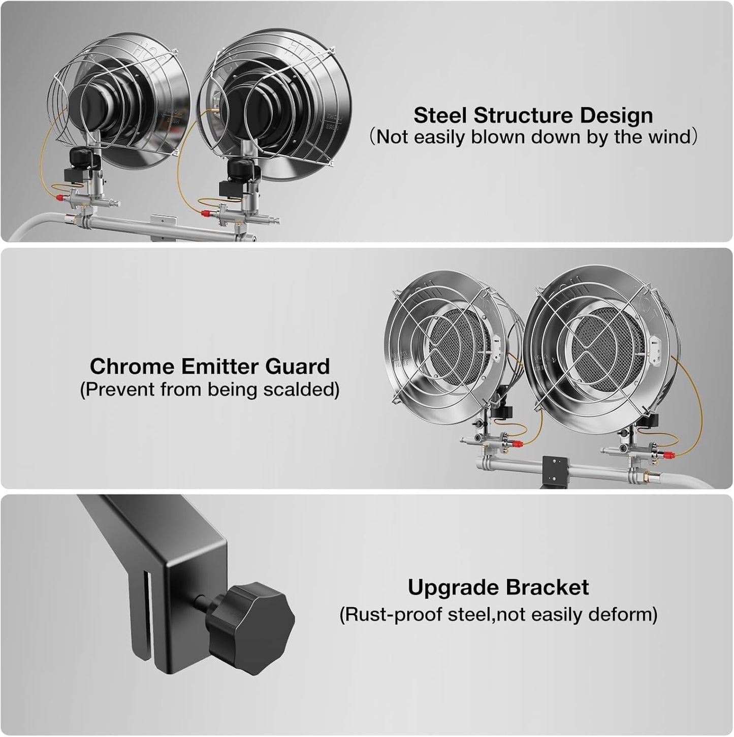 Double Tank Top Outdoor Propane Heater with Shut-off Valve and Tip-over Switch Propane Patio Heater Durable Outdoor Heaters for Patio, Camping, Garage, Porch, Outdoor Sports Event