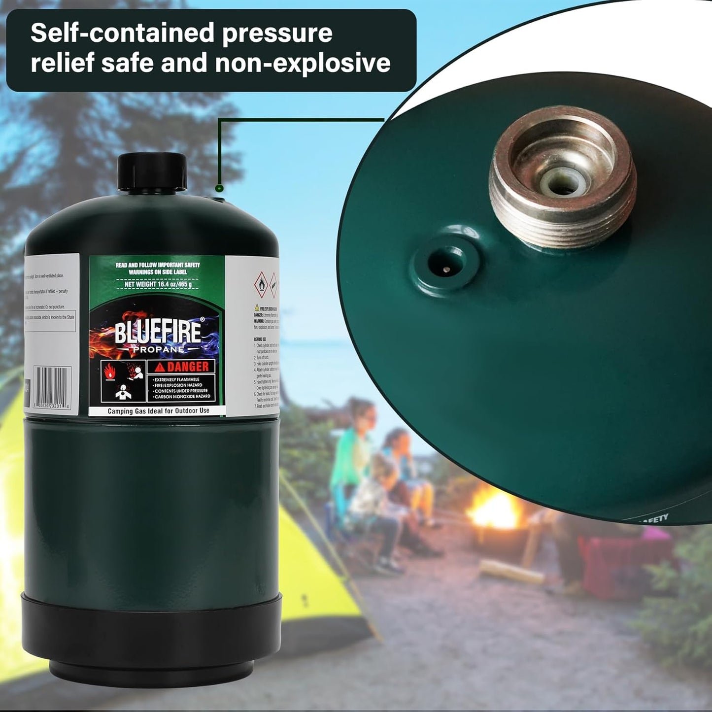 BLUEFIRE 16.4 oz Propane Replacement Fuel Camping Gas Cylinder All Purpose Portable Canister Propane Gas Tank for Camping Stove Outdoor Backpack Mini Burner Heater Cooking Torch Lamp (2,4, 6 or 12 pack)