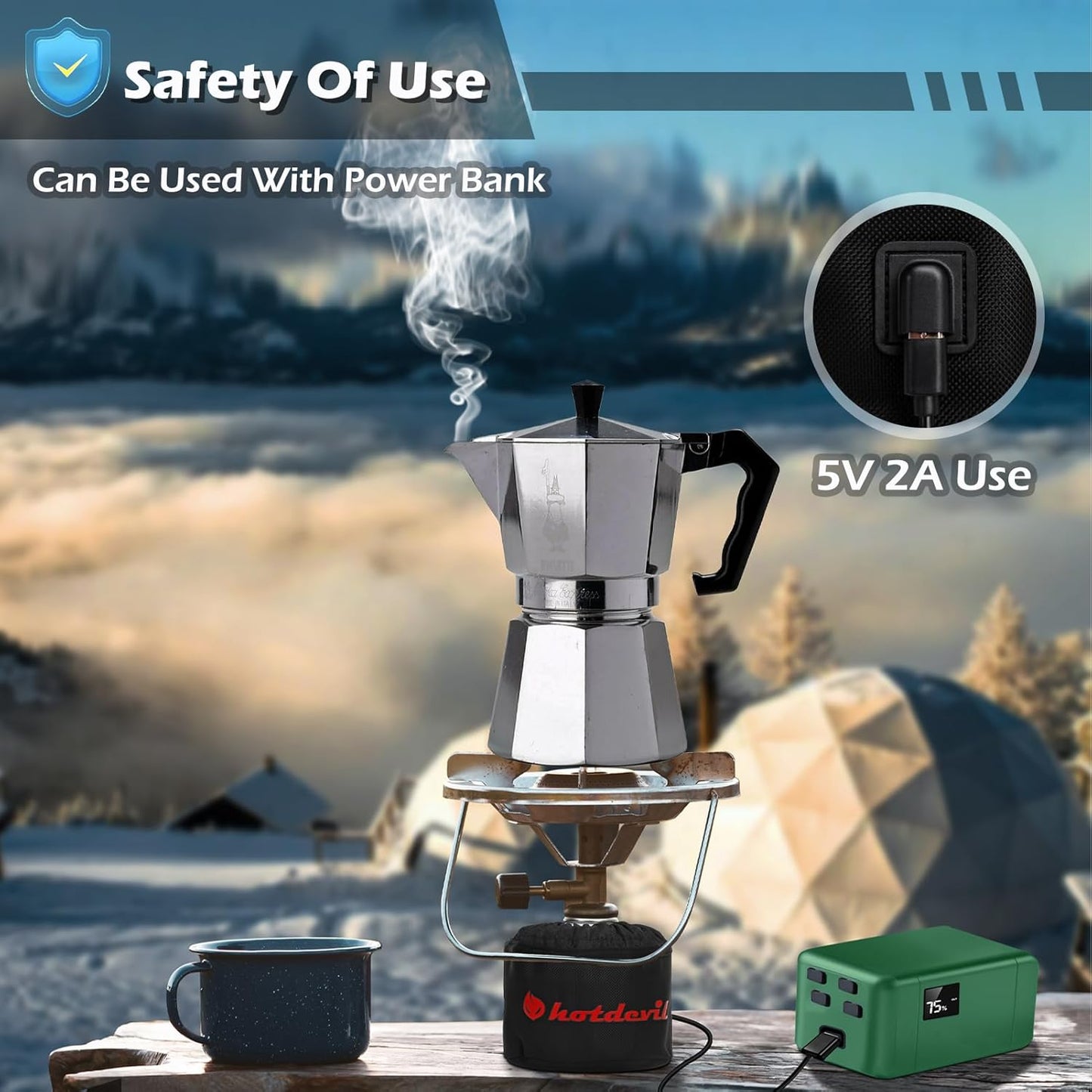 Isobutane fuel canister storage bag Suitable for 100g fuel tanks Electrically heated Type-C 5V 2A Temperature rise up to 50°C and constant temperature for Outdoor Camping Cooking Hiking BBQ