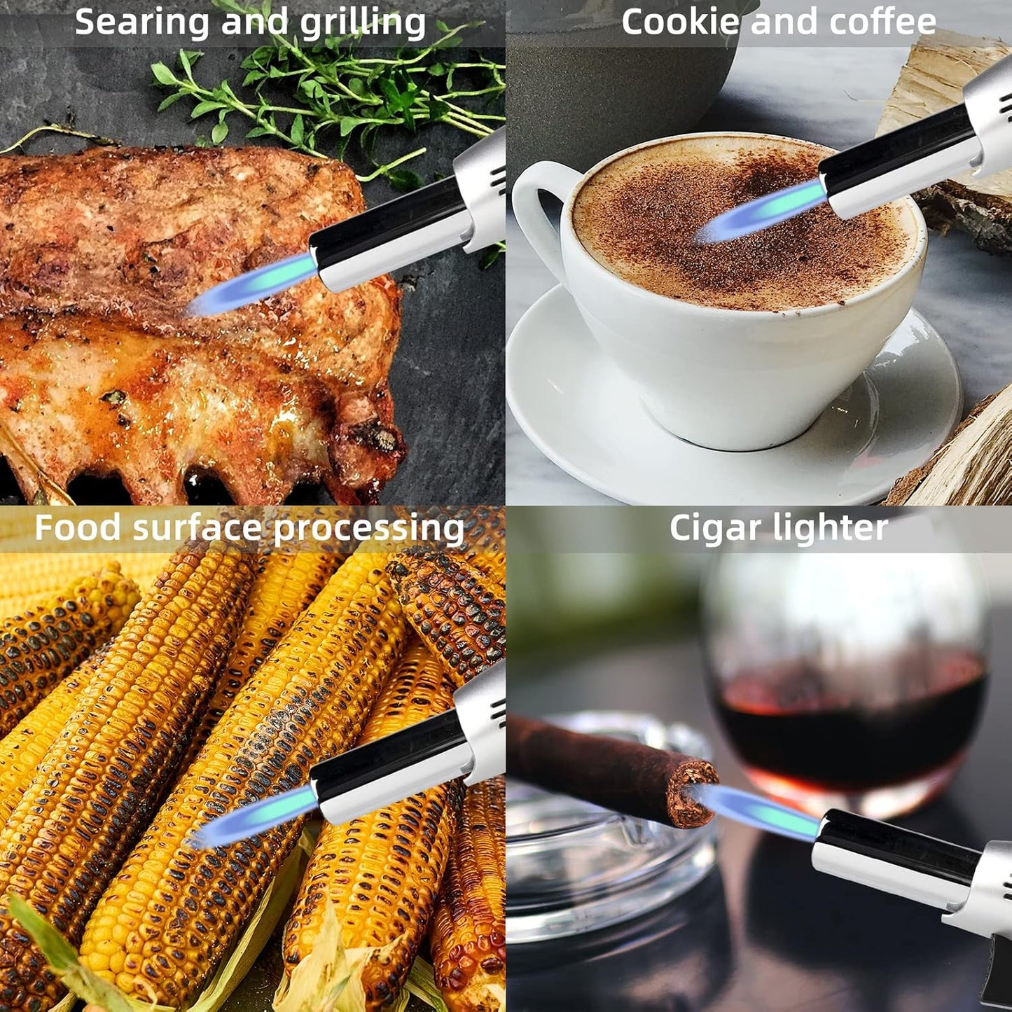 Butane Torch 9g Refillable Tank Kitchen Blow Torch Lighter/w Safety Lock Adjustable Flame Fit All Butane Cartridge Cooking Torch for BBQ Creme Brulee Dessert Baking (Butane Gas Not Include)