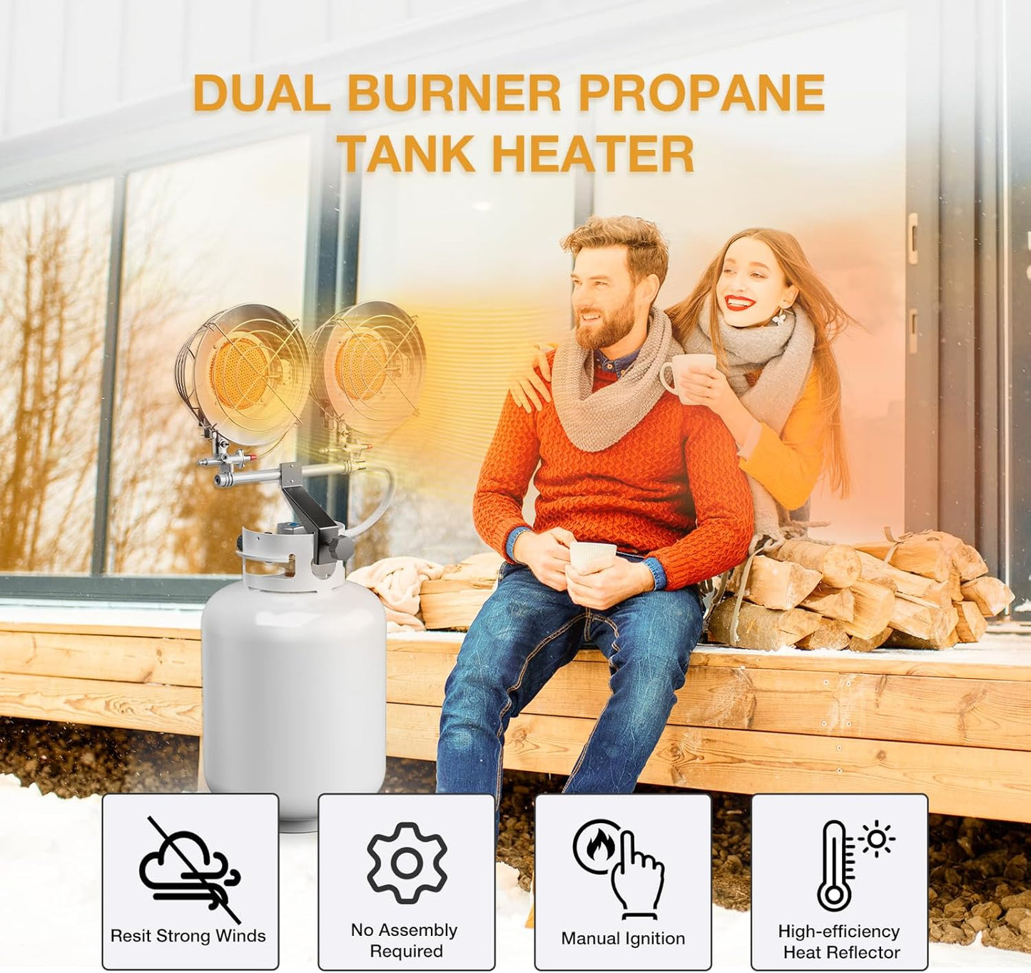 Double Tank Top Outdoor Propane Heater with Shut-off Valve and Tip-over Switch Propane Patio Heater Durable Outdoor Heaters for Patio, Camping, Garage, Porch, Outdoor Sports Event