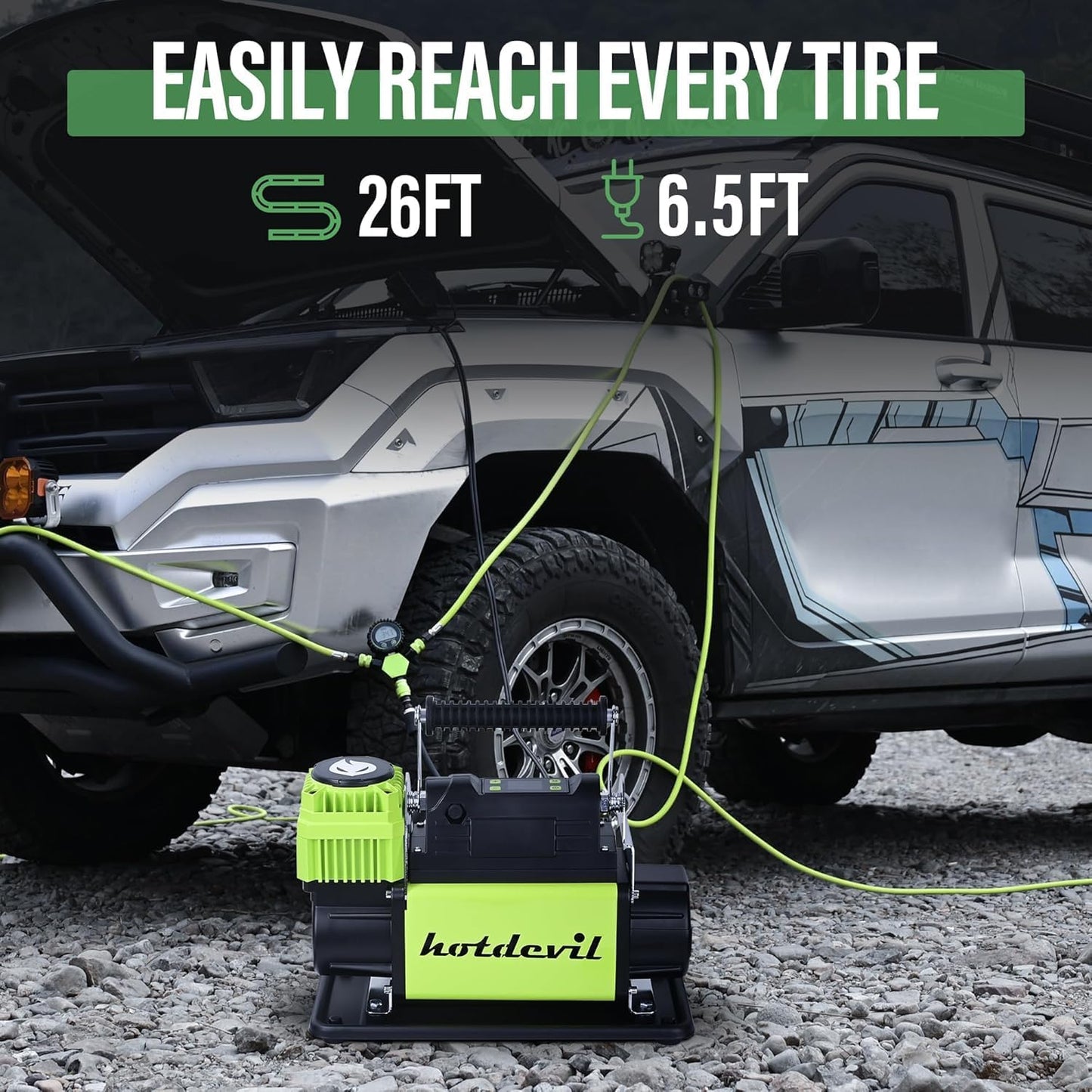 12V Digital Offroad Air Compressor Preset Target Pressure Auto Stop 150PSI Tire Inflator Portable Single Cylinder Heavy-Duty Air Pump for Trucks Car SUV 4x4 Vehicle RV Tires