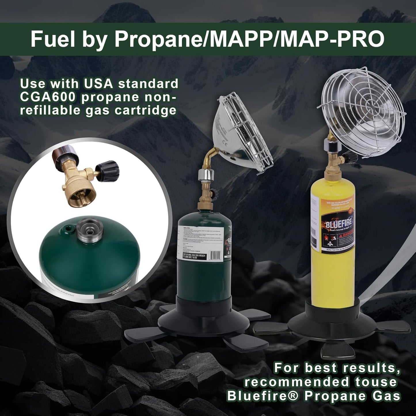 Portable Propane Tent Heater for Camping Outdoor - 6200BTU Power With Control Valve & Gas Tank Holder - Cordless for Tents, Hunting