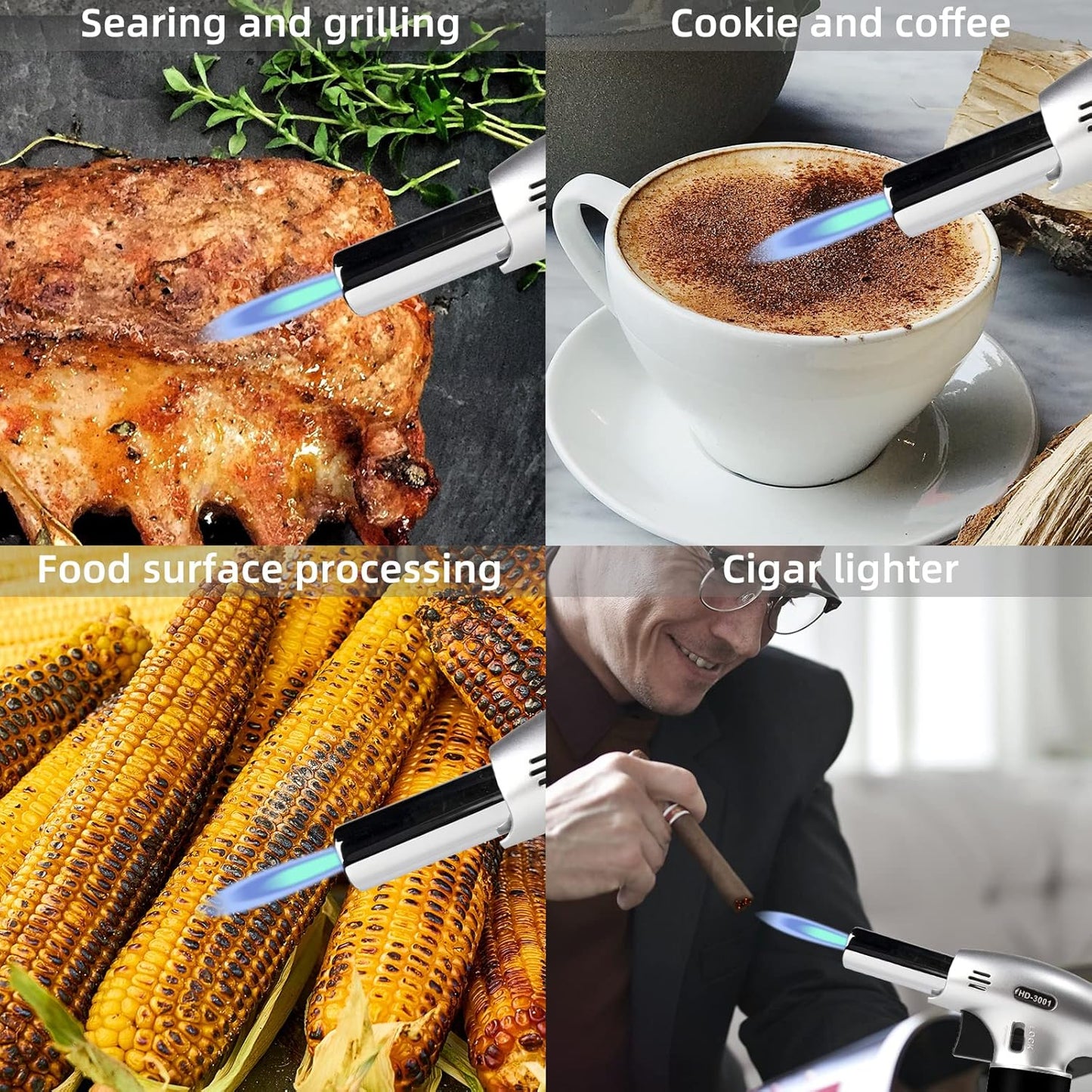 Butane Culinary Torch 6g Refillable Tank Cooking Kitchen Torch Lighter Fit All Butane Cartridge Blow Torch/w Safety Lock Adjustable Flame for BBQ Creme Brulee Dessert(Butane Gas Not Include)