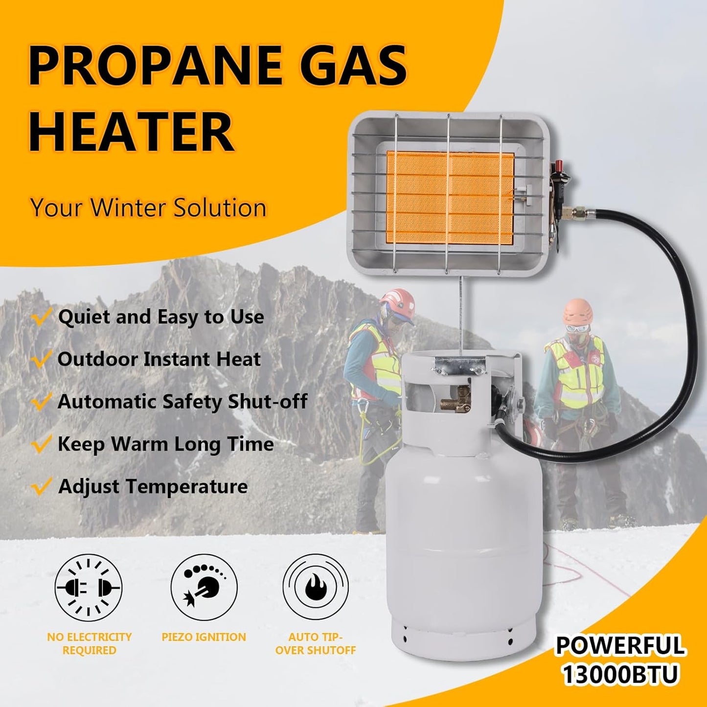 Outdoor Propane Tank Heaters 13000 BTU with Safety Shut-off Valve & Tip-over Switch Ceramic Heat Small Propane RV Garage Space Heater Portable Heater for Camping Camper Patio Gas Cordless LP