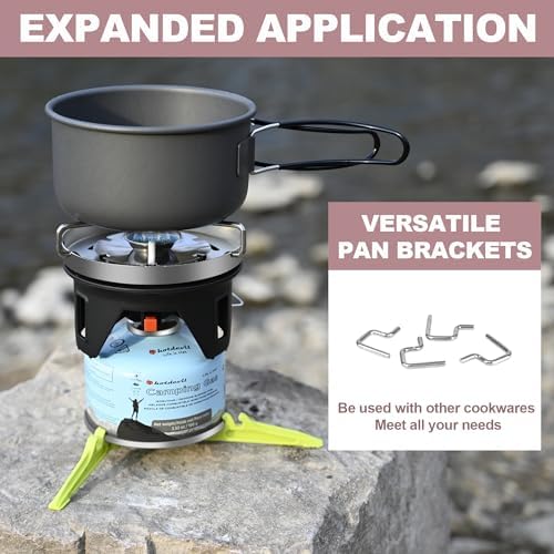 1.2L Backpacking Camping Stove Cooking System with Piezo Ignition, Outdoor Portable Burner with Pot & Brackets Camp Stove Camping Stove Kit Propane, Ideal for Hiking Fishing Hunting