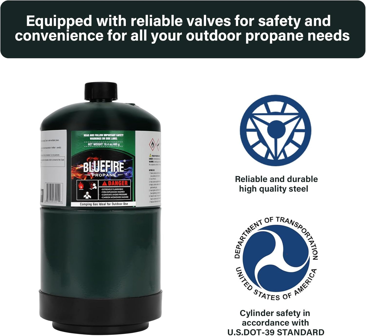 BLUEFIRE 16.4 oz Propane Replacement Fuel Camping Gas Cylinder All Purpose Portable Canister Propane Gas Tank for Camping Stove Outdoor Backpack Mini Burner Heater Cooking Torch Lamp (2,4, 6 or 12 pack)