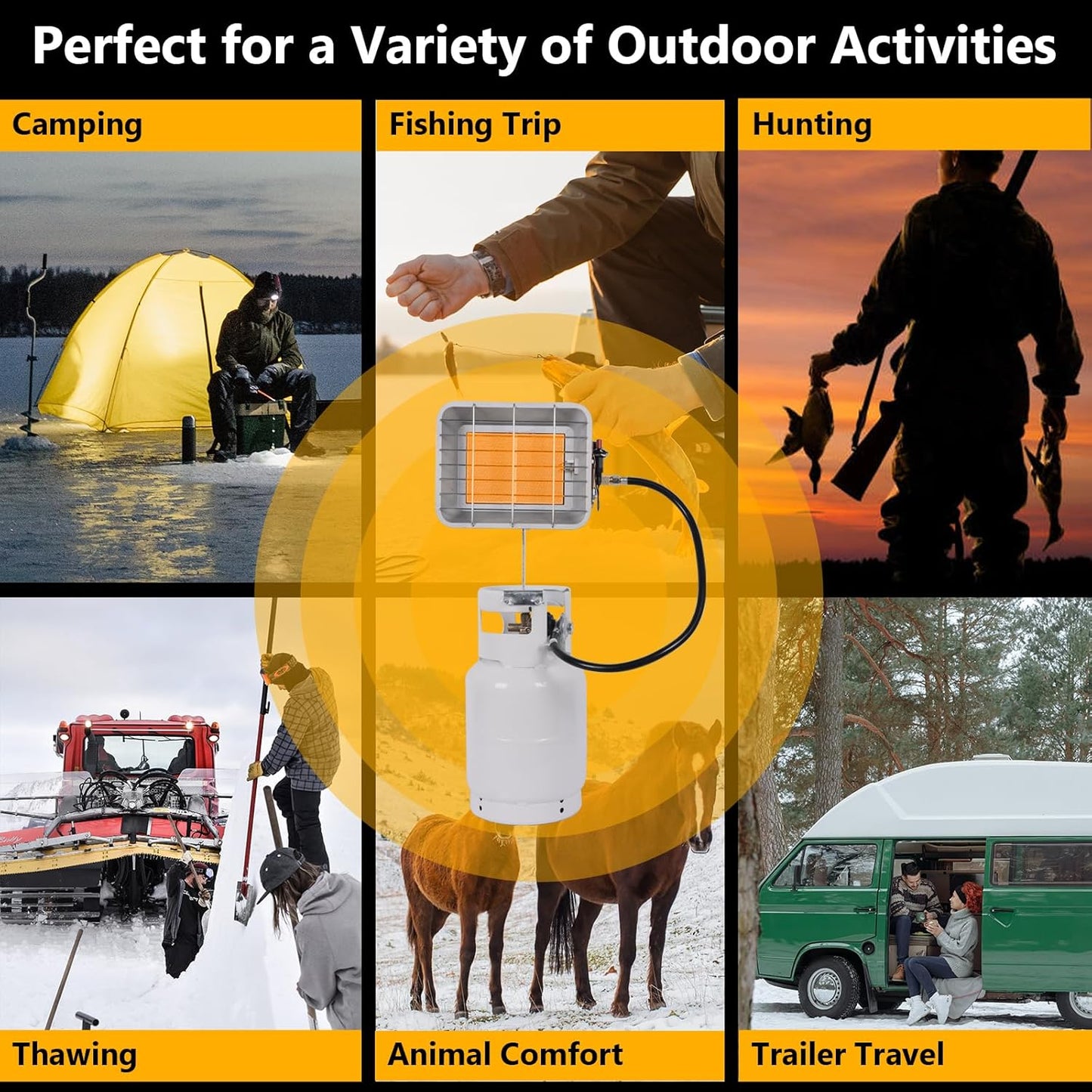 Outdoor Propane Tank Heaters 13000 BTU with Safety Shut-off Valve & Tip-over Switch Ceramic Heat Small Propane RV Garage Space Heater Portable Heater for Camping Camper Patio Gas Cordless LP