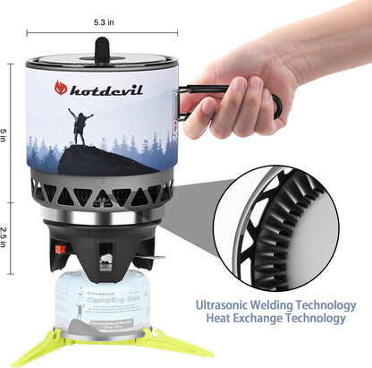 1.2L Backpacking Camping Stove Cooking System with Piezo Ignition, Outdoor Portable Burner with Pot & Brackets Camp Stove Camping Stove Kit Propane, Ideal for Hiking Fishing Hunting