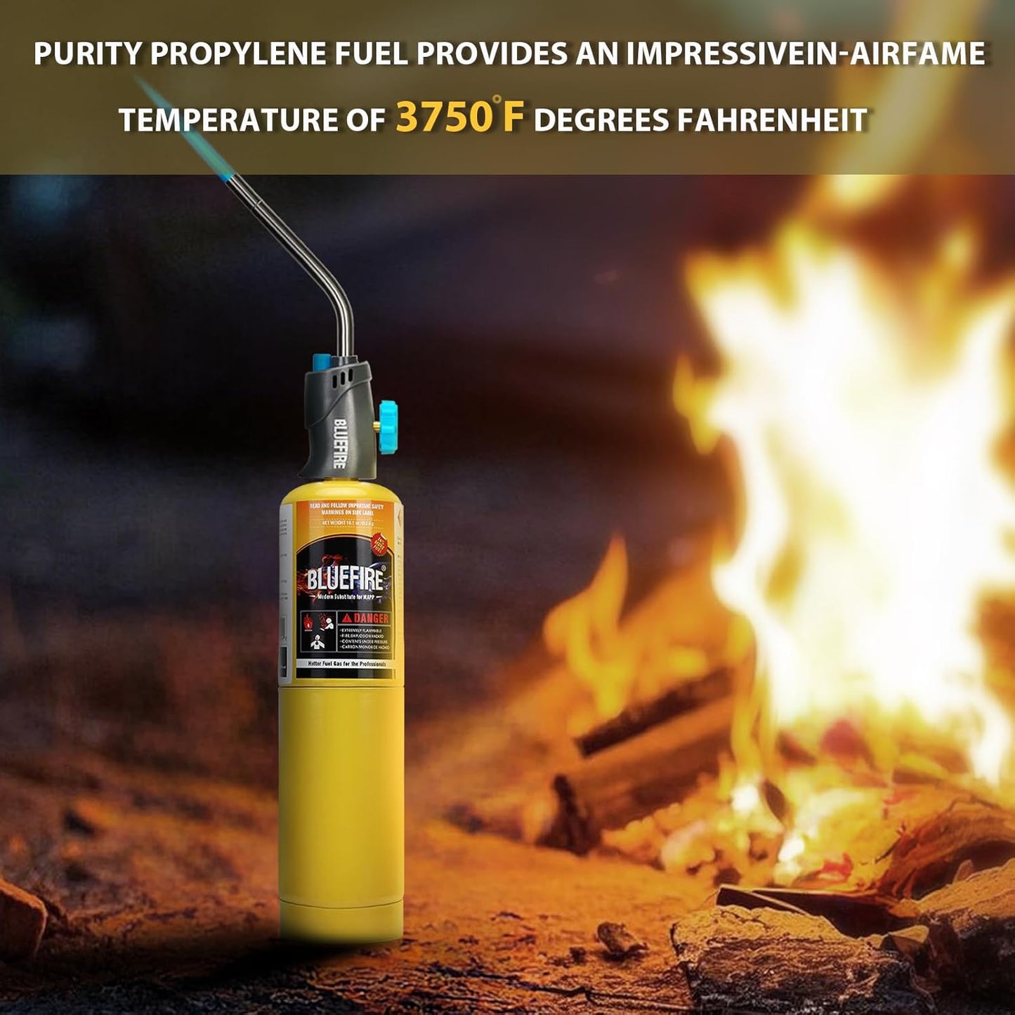 BLUEFIRE MAP MAPP Gas Torch Style Cylinder 14.1 oz 99.9% High Purity Propylene Equal To MAP-PRO Hotter than Propane Cooking MAP Gas to Broil Sous for Welding Brazing on Propane Torch (2, 3, 4 or 12 pack)