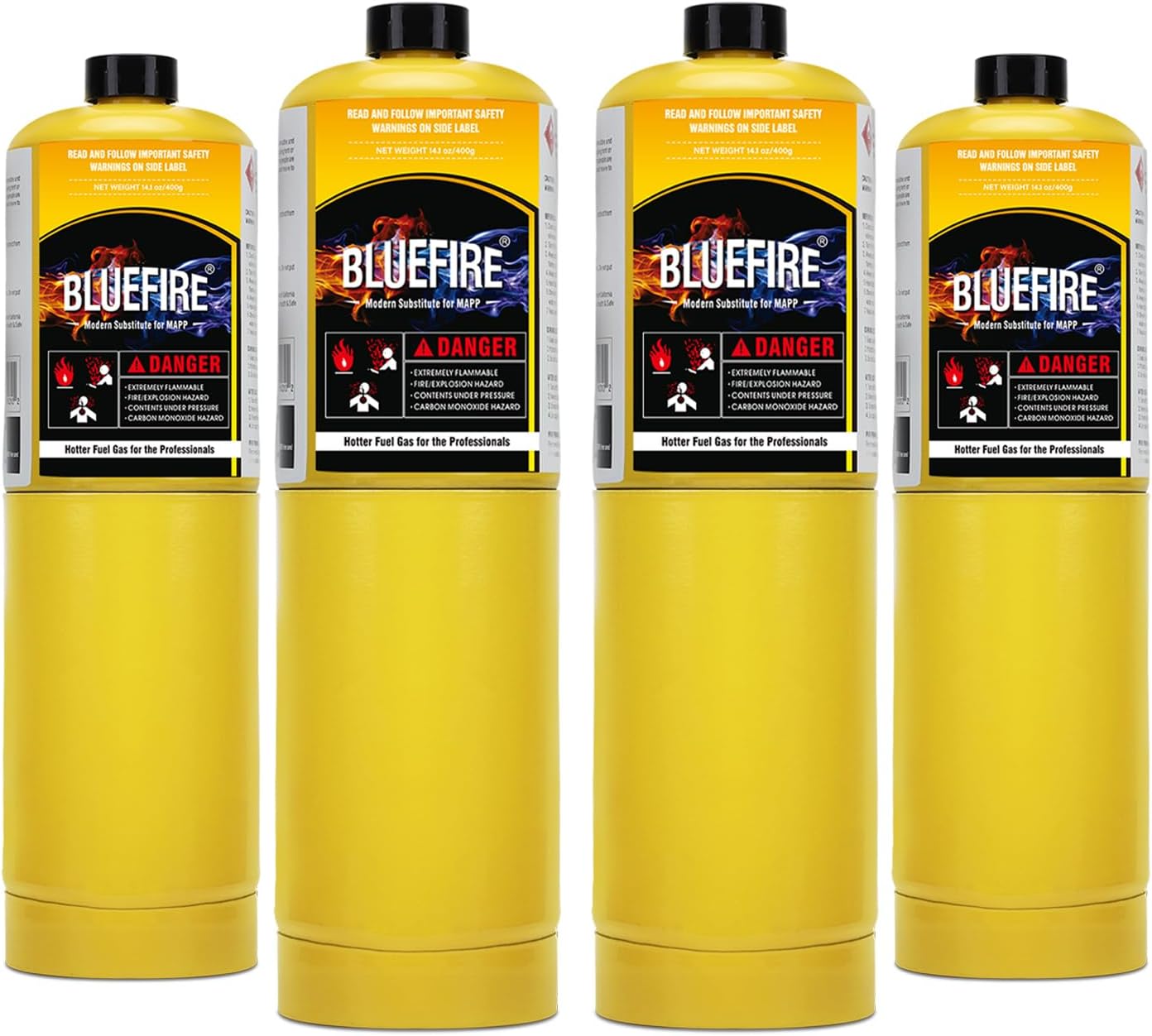 BLUEFIRE MAP MAPP Gas Torch Style Cylinder 14.1 oz 99.9% High Purity Propylene Equal To MAP-PRO Hotter than Propane Cooking MAP Gas to Broil Sous for Welding Brazing on Propane Torch (2, 3, 4 or 12 pack)