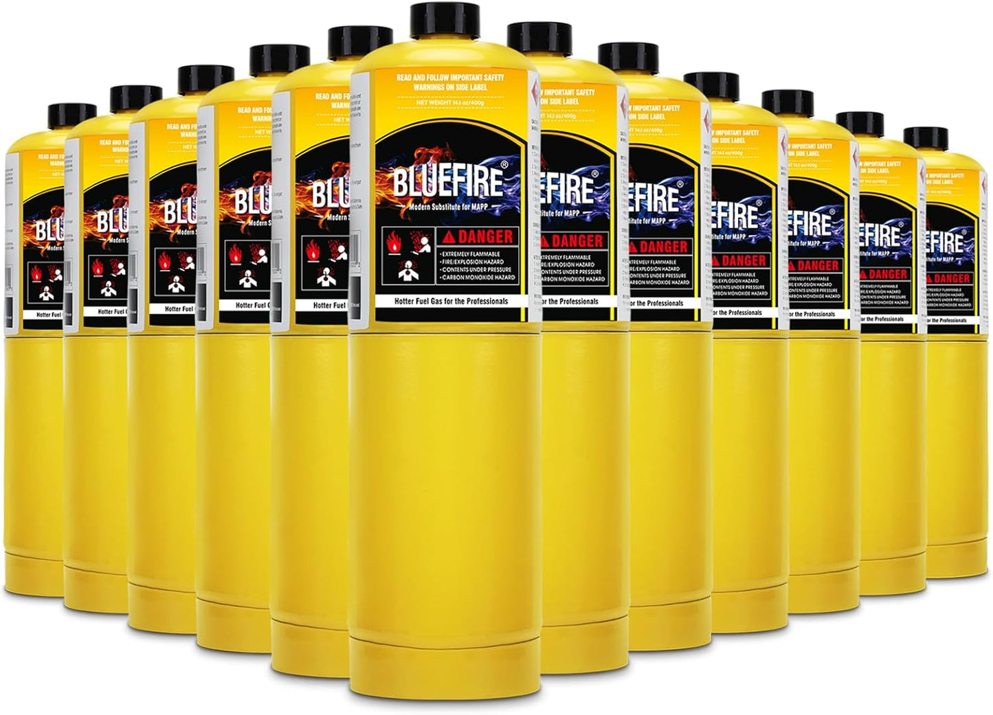 BLUEFIRE MAP MAPP Gas Torch Style Cylinder 14.1 oz 99.9% High Purity Propylene Equal To MAP-PRO Hotter than Propane Cooking MAP Gas to Broil Sous for Welding Brazing on Propane Torch (2, 3, 4 or 12 pack)
