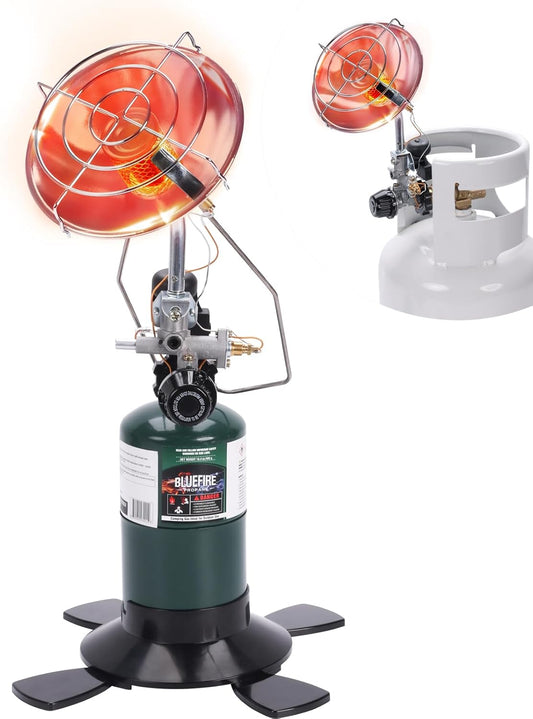 2 in 1 Tent Heater for Camping Outdoor Propane Heater Fuel on 1lb Propane Gas Tank & 20-40lb POL Adapter LP Tanks Portable Golf Cart Heater with Safety Shut-off Valve Tip-over Switch