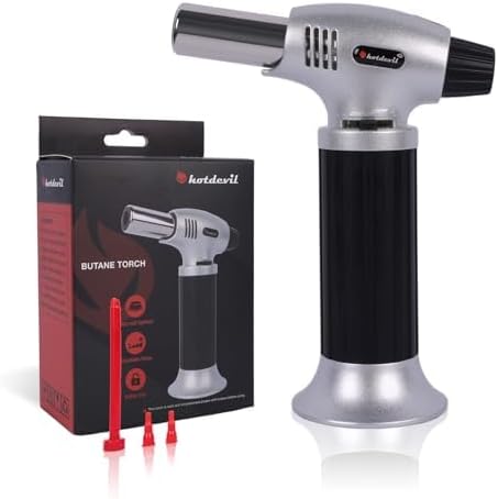 Butane Torch 10g Refillable Cooking Kitchen Torch Lighter Fit Butane Tanks Blow Torch with Safety Lock & Adjustable Flame for DIY Creme Brulee,Desserts and Baking(Butane Gas Not Included)