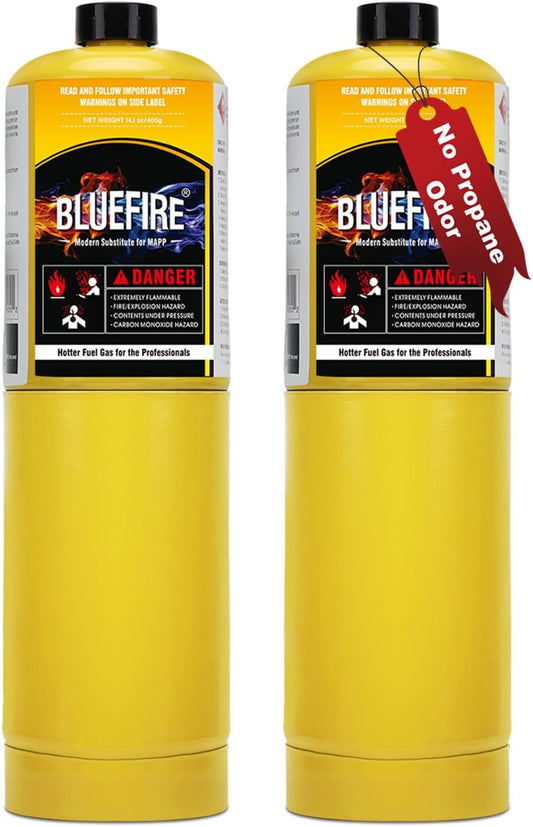 BLUEFIRE MAP MAPP Gas Torch Style Cylinder 14.1 oz 99.9% High Purity Propylene Equal To MAP-PRO Hotter than Propane Cooking MAP Gas to Broil Sous for Welding Brazing on Propane Torch (2, 3, 4 or 12 pack)