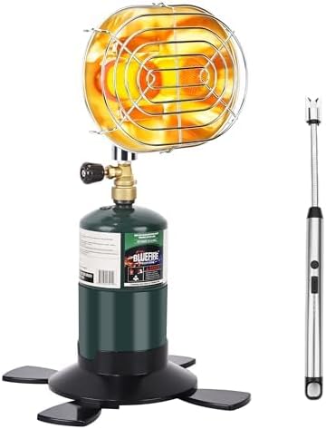 Portable Heater Double Burner Camping Outdoor Space Propane Power Heater with Control Valve Patio Heater Cordless 1lb Small Propane Tank Holder Tent Fishing Garage indoor (Fuel not included)