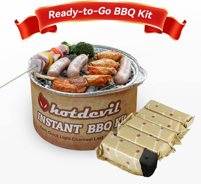 Portable Disposable Charcoal Grill Kit Ready-To-Go 1-3 person Camping BBQ Bundle with Instant Hardwood Lump Charcoals Disposal Venture Steak Grilling for Outdoor Barbecue Party Travel Picnic…