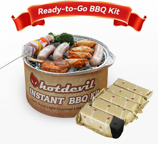 Portable Disposable Charcoal Grill Kit Ready-To-Go 1-3 person Camping BBQ Bundle with Instant Hardwood Lump Charcoals Disposal Venture Steak Grilling for Outdoor Barbecue Party Travel Picnic…
