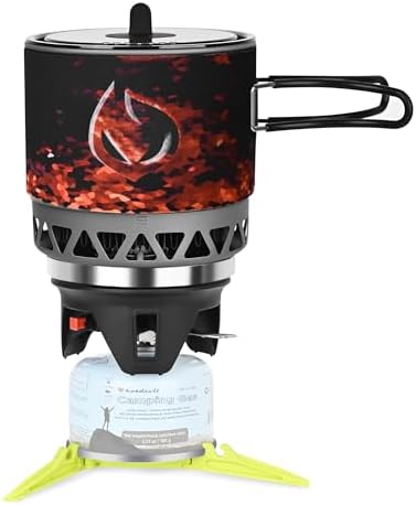 1.2L Backpacking Camping Stove Cooking System with Piezo Ignition, Outdoor Portable Burner with Pot & Brackets Camp Stove Camping Stove Kit Propane, Ideal for Hiking Fishing Hunting