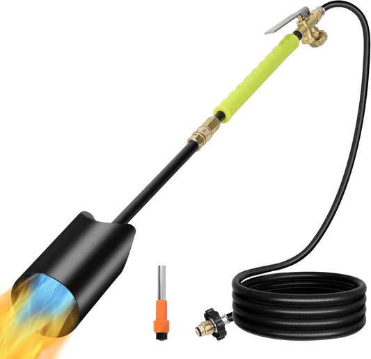 Propane Weed Torch with 10FT Hose Heavy Duty Weed Burner Flamethrower Propane Torch Kit Blow Torch Garden Torch Flame Weeder Torch for Propane Tank Adjustable Flame for Wood Snow Road