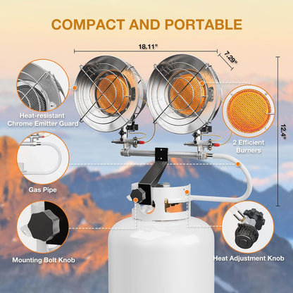 Double Tank Top Outdoor Propane Heater with Shut-off Valve and Tip-over Switch Propane Patio Heater Durable Outdoor Heaters for Patio, Camping, Garage, Porch, Outdoor Sports Event