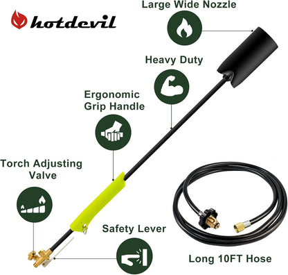 Weed Burner 500,000 BTU Propane Torch Weed Burner Blow Torch Flame Weeder Kit Heavy-Duty Flame Thrower with Adjustable Flame 10FT Long Hose - Compact Garden, Roofing Flamethrower Torch